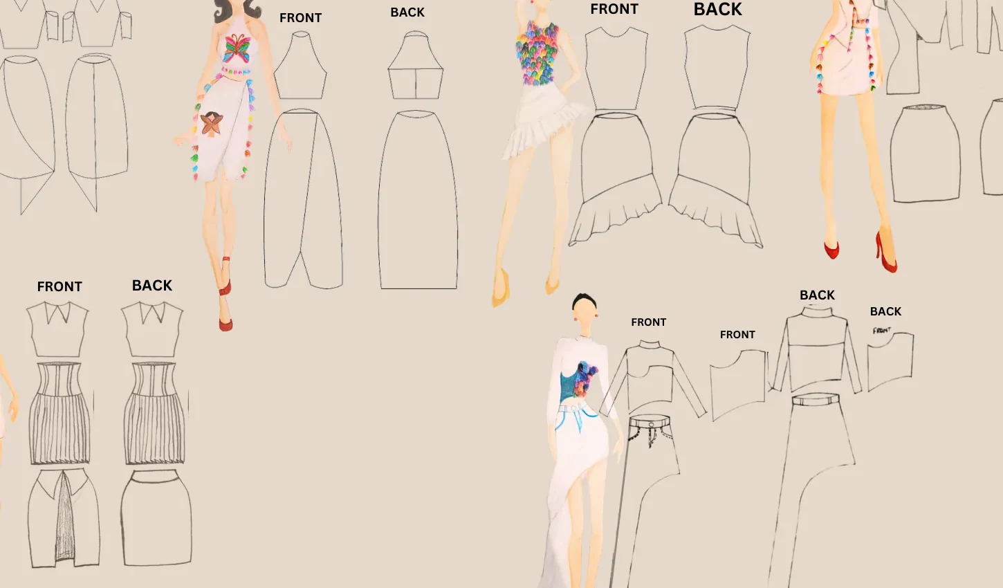 No Waste front and back flat sketches